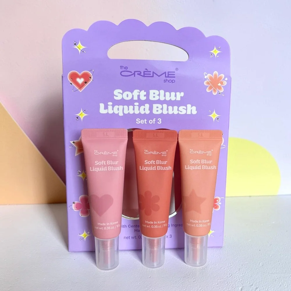 The Creme Shop Soft Blur Liquid Blush Set 3 Shades Pink Rose Red Peach